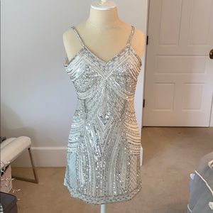 White and silver beaded sleeveless dress